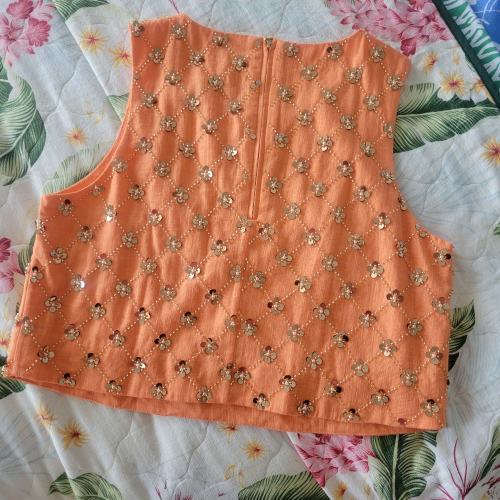Lilly Pulitzer Orange Crop Top with Gold Sequins - Picture 2 of 3